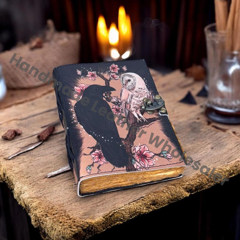 Raven & Owl Leather Journal: Vintage Grimoire, Book of Shadows