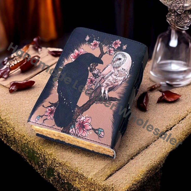 Raven & Owl Leather Journal: Vintage Grimoire, Book of Shadows