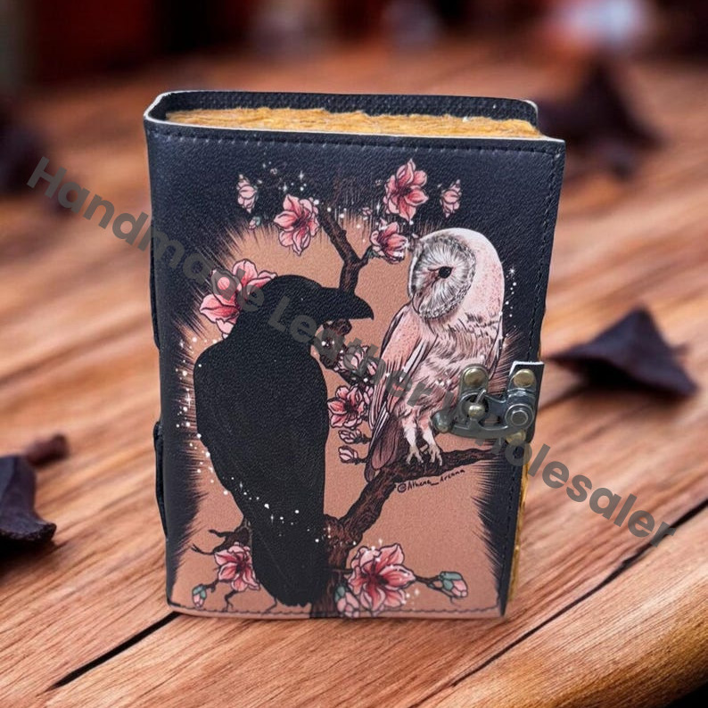 Raven & Owl Leather Journal: Vintage Grimoire, Book of Shadows