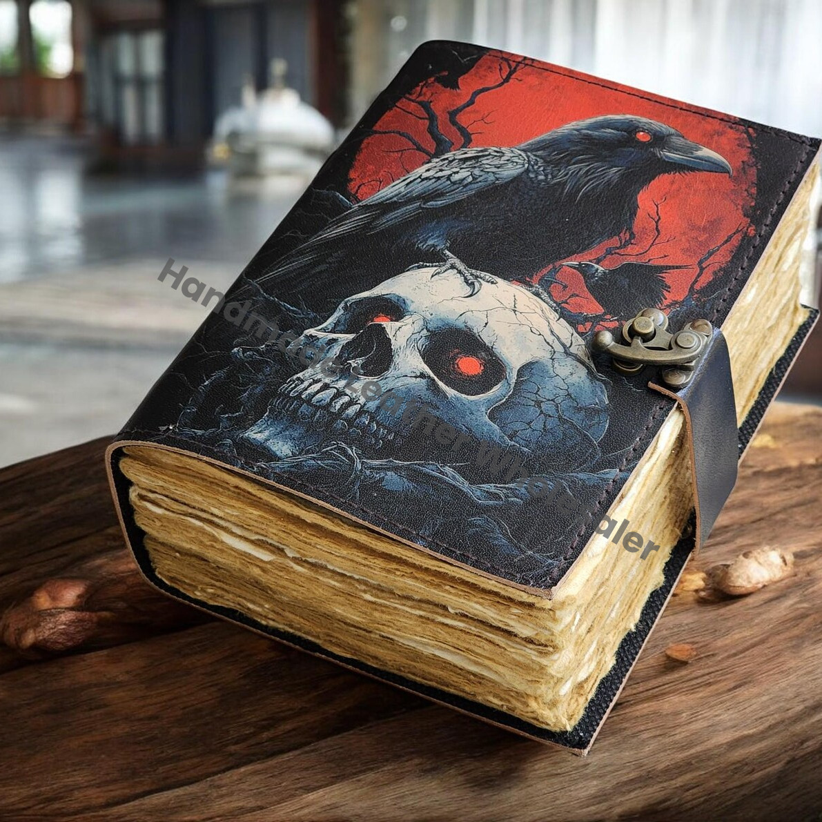 Raven Skull Leather Journal: Antique Wiccan Book of Spells