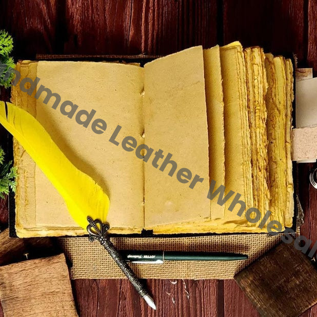 Refillable Leather Journal Luna Moth Print with Vintage Lock, Handmade Cotton Paper Book of Shadows, Witchcraft Wiccan Pagan Gift