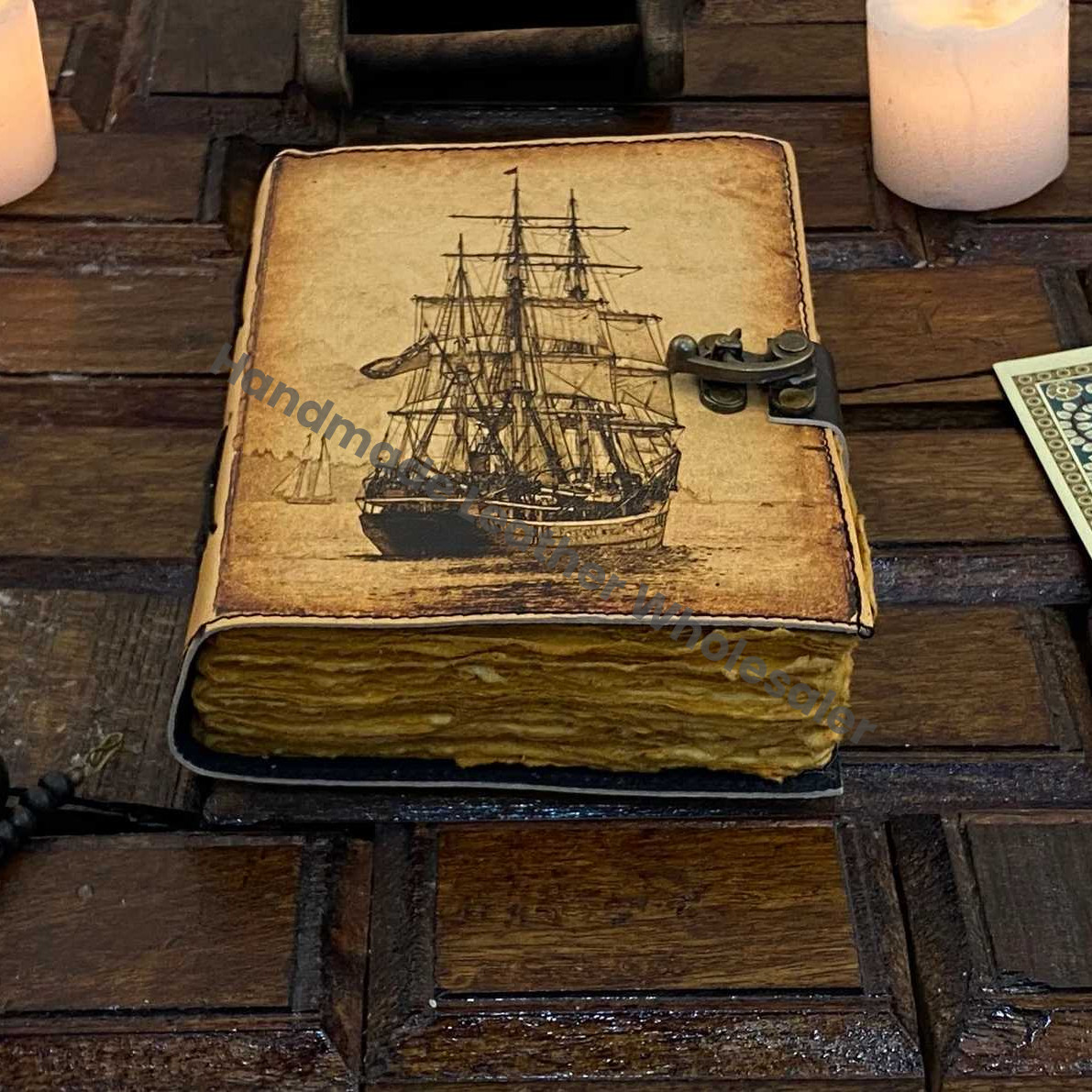 Sailing Ship boat Journal Notebook Book of Shadows Genuine Leather Journal, Gift for Women and Men Handmade 200 Deckle Edge Paper,