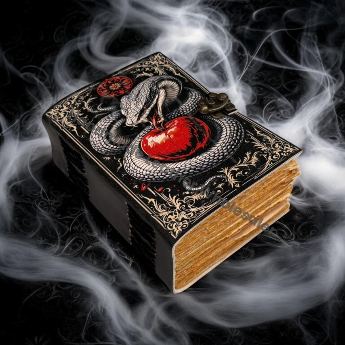 Serpentine Apple Leather Grimoire Book of Shadows with Lock, Witchcraft Journal Spell Book, Wiccan Notebook
