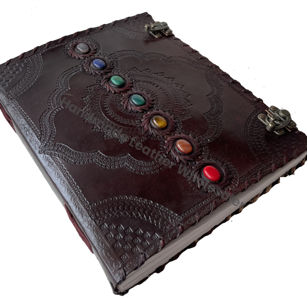 Seven Stone Brown Leather Embossed Handmade Journal Thermal Recyclable Handmade Cotton Paper-Hard Cover Gift Writing Notebook