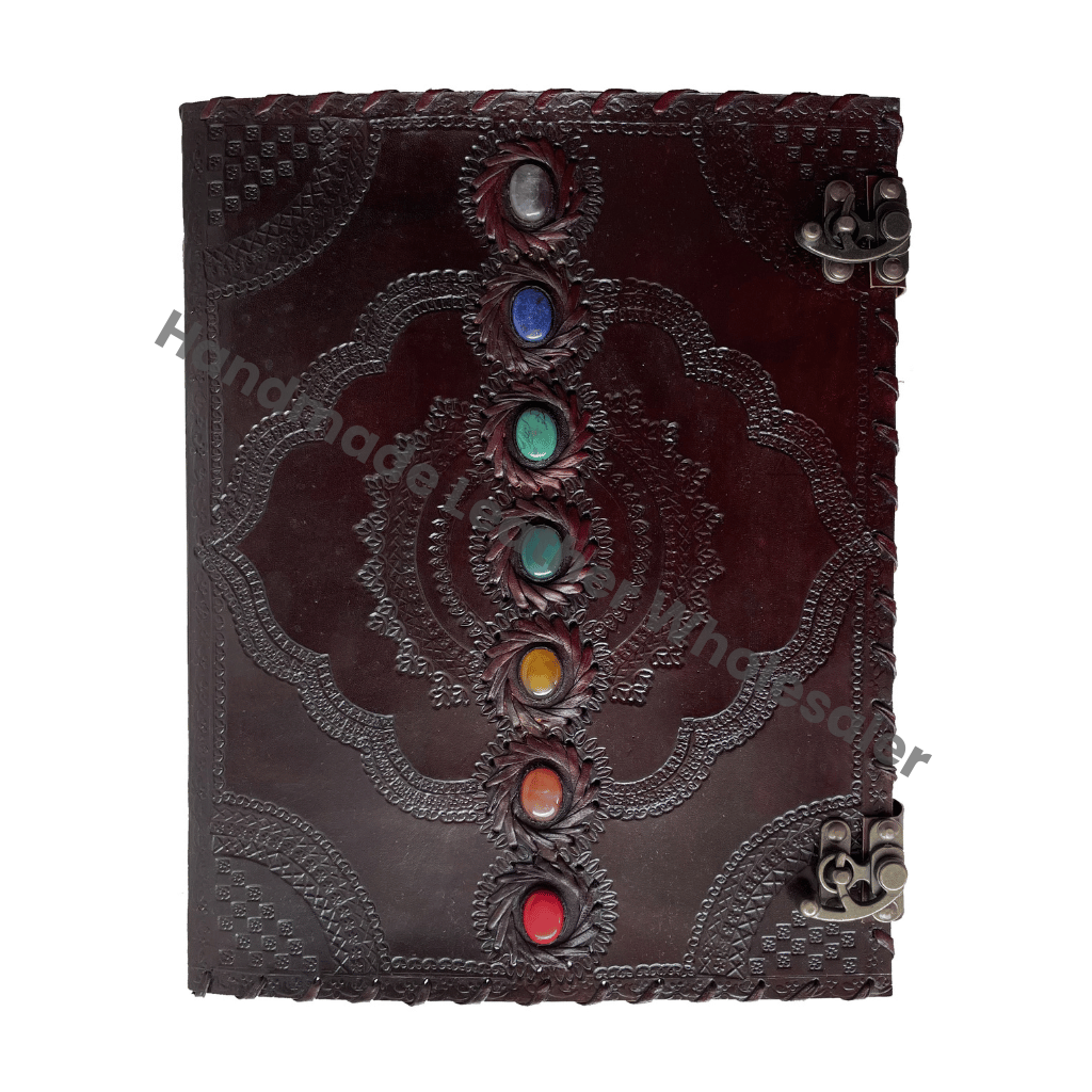 Seven Stone Brown Leather Embossed Handmade Journal Thermal Recyclable Handmade Cotton Paper-Hard Cover Gift Writing Notebook