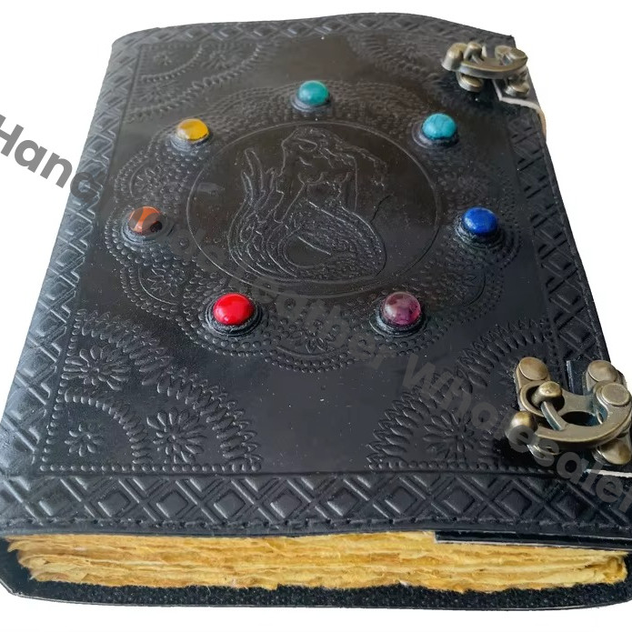 Seven Stone Leather Fantasy Mermaid Grimoire Embossed Handmade Journal Sketchbook Notebook Gift