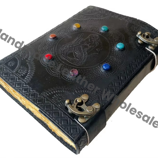Seven Stone Leather Fantasy Mermaid Grimoire Embossed Handmade Journal Sketchbook Notebook Gift