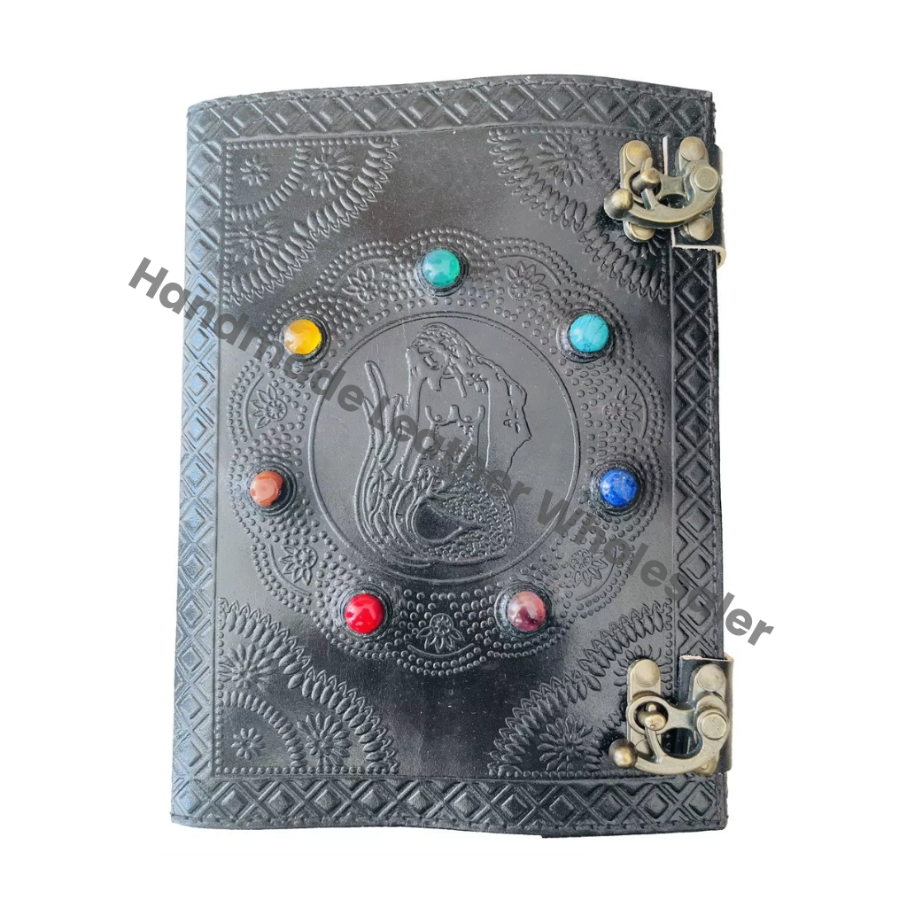 Seven Stone Leather Fantasy Mermaid Grimoire Embossed Handmade Journal Sketchbook Notebook Gift