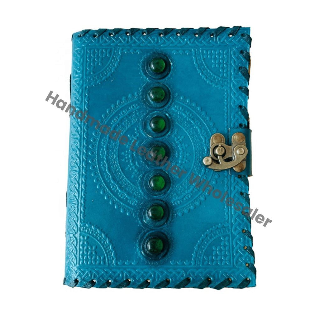 Seven Stone Leather Journal Blue Notebook Leather Writing Journals Men Women Unlined Deckle Paper Diary Gift Custom