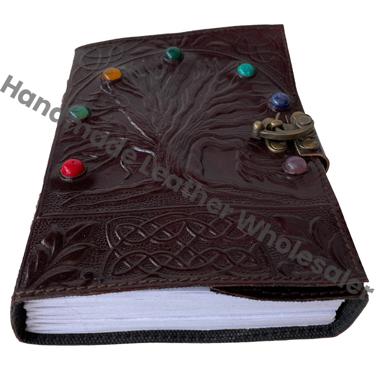 Seven Stone Tree Life Brown Leather Journal Notebook Kraft Paper Vintage Custom Logo Gift Travel Drawing Sketchbook Planner