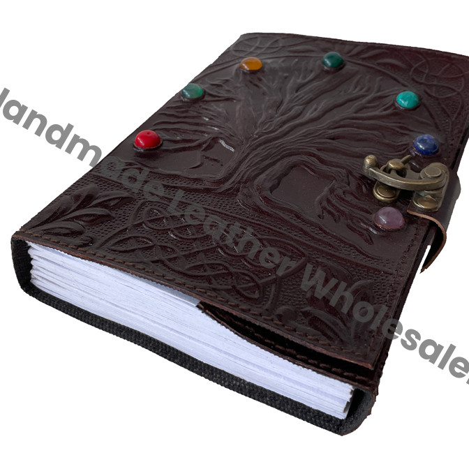 Seven Stone Tree Life Brown Leather Journal Notebook Kraft Paper Vintage Custom Logo Gift Travel Drawing Sketchbook Planner