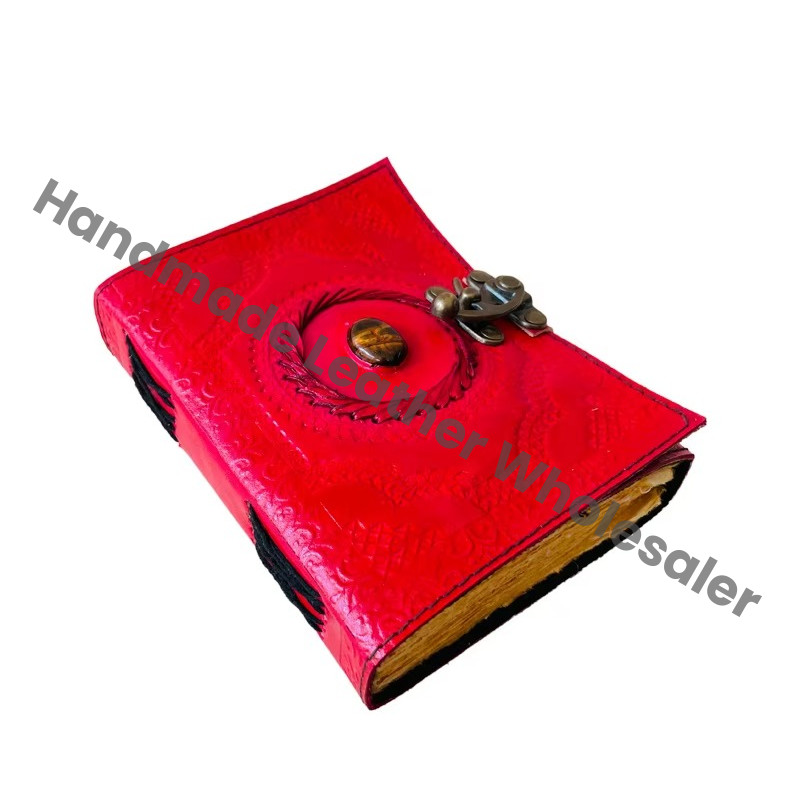 Handmade Red Embossed Stone Leather Hardcover Journal Travel Diary Planner Custom Logo Recyclable