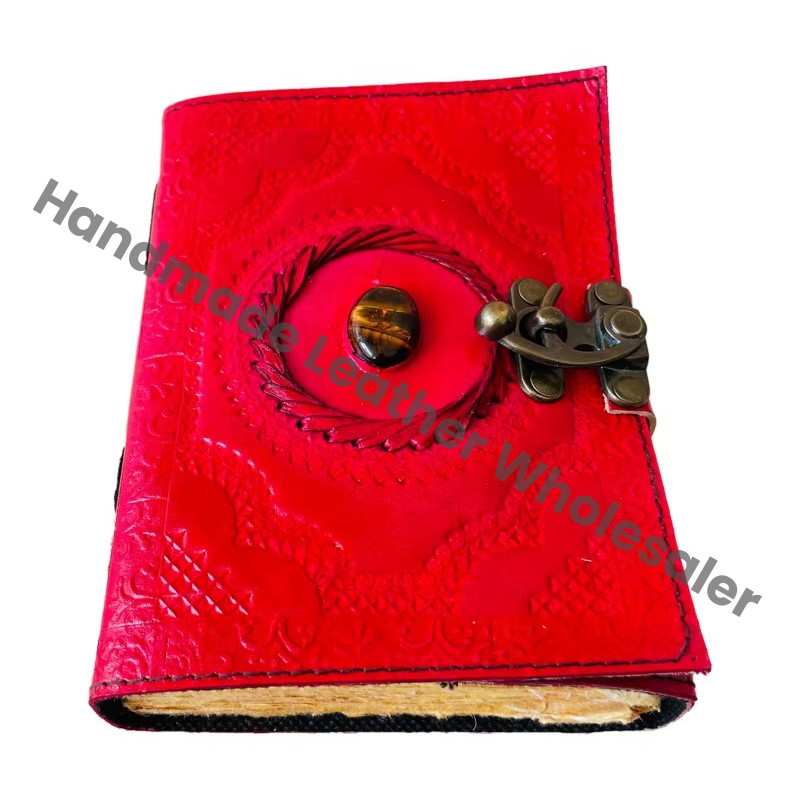 Handmade Red Embossed Stone Leather Hardcover Journal Travel Diary Planner Custom Logo Recyclable