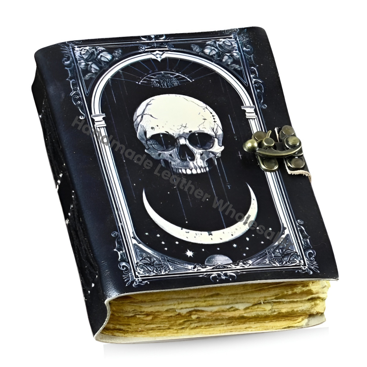 Skull Grimoire Leather Journal Witchcraft Book of Shadows | Celestial Wiccan Spellbook, Gothic Pagan Witchy Gift Diary