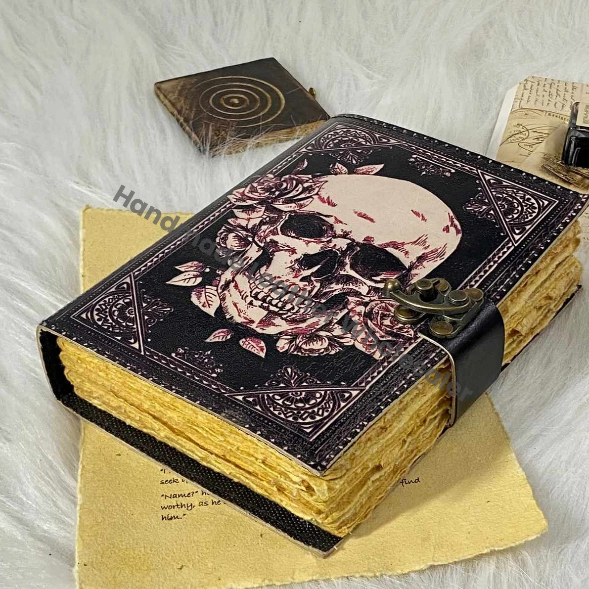 Skull Leather Journal: Vintage Book of Spells, Antique Deckle Edge Paper