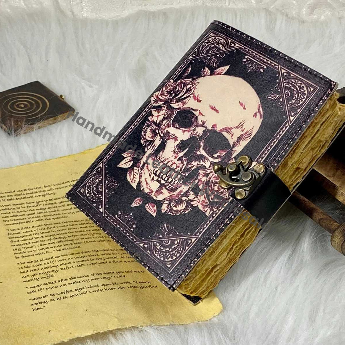 Skull Leather Journal: Vintage Book of Spells, Antique Deckle Edge Paper