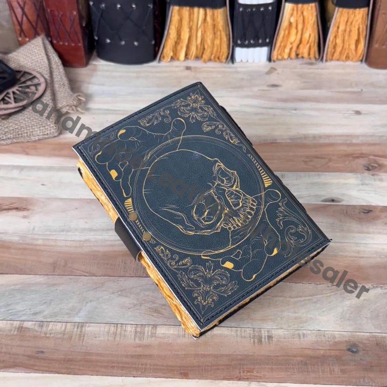 Skull Leather Journal: Witchcraft Grimoire, Spell Book, Recipe Notebook