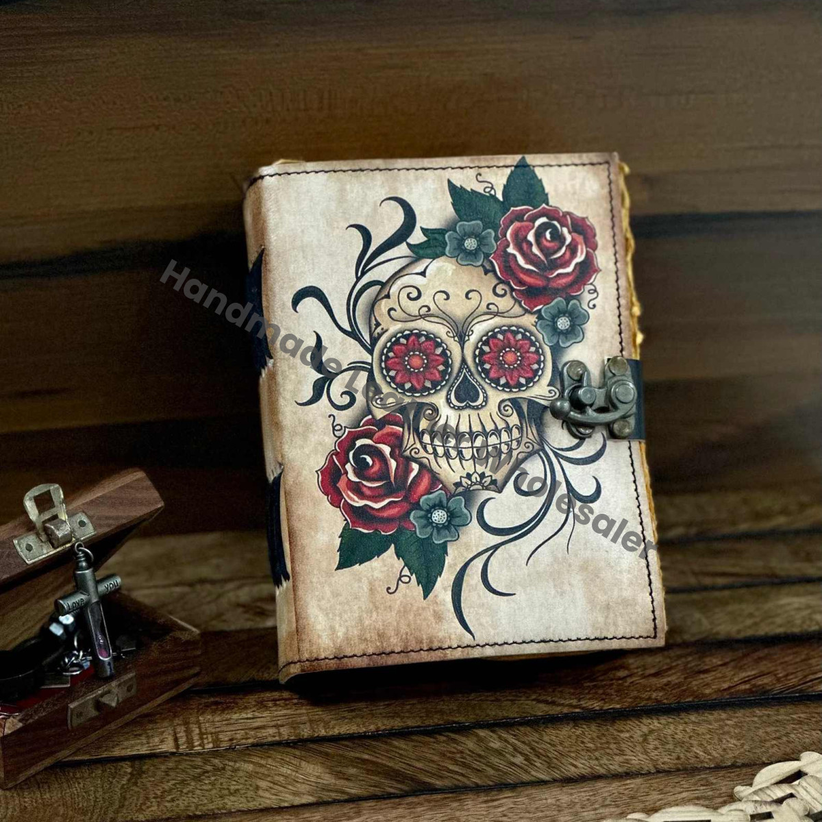 Skull Leather Print Journal: Deckle Edge Grimoire, Witch Spell Book