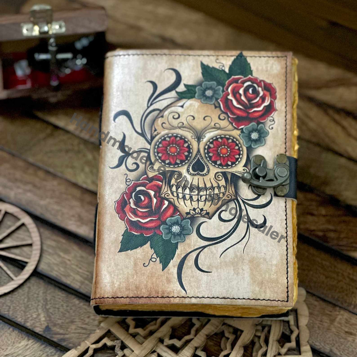 Skull Leather Print Journal: Deckle Edge Grimoire, Witch Spell Book