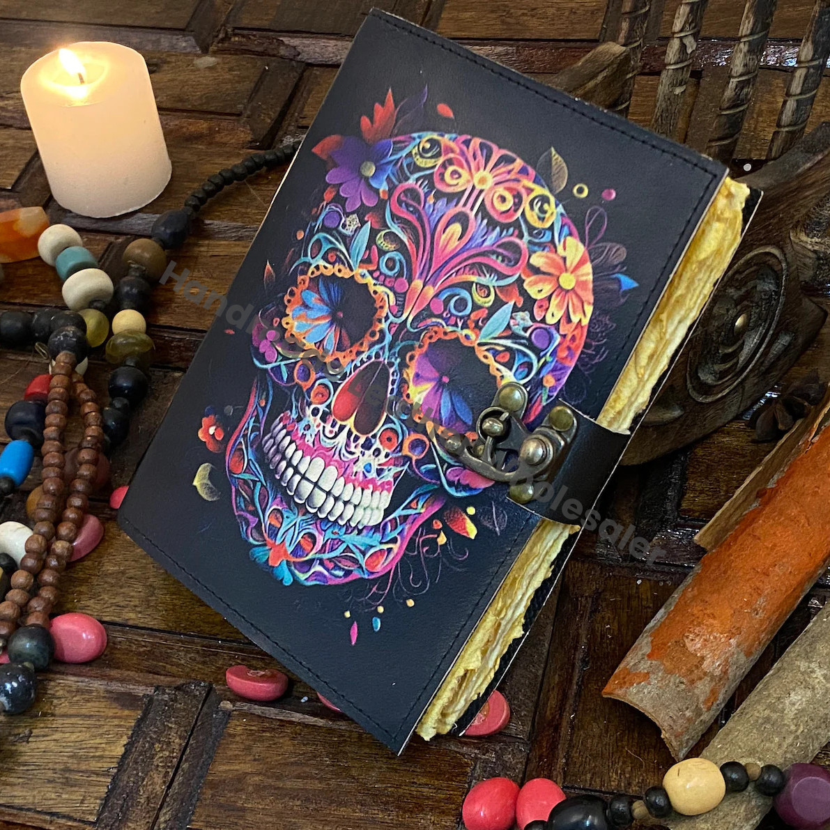 Skull Print Leather Journal: Blank Book of Shadows, Grimoire, Sketchbook