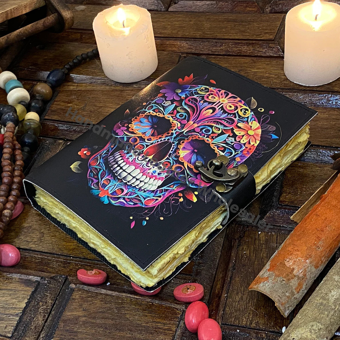 Skull Print Leather Journal: Blank Book of Shadows, Grimoire, Sketchbook