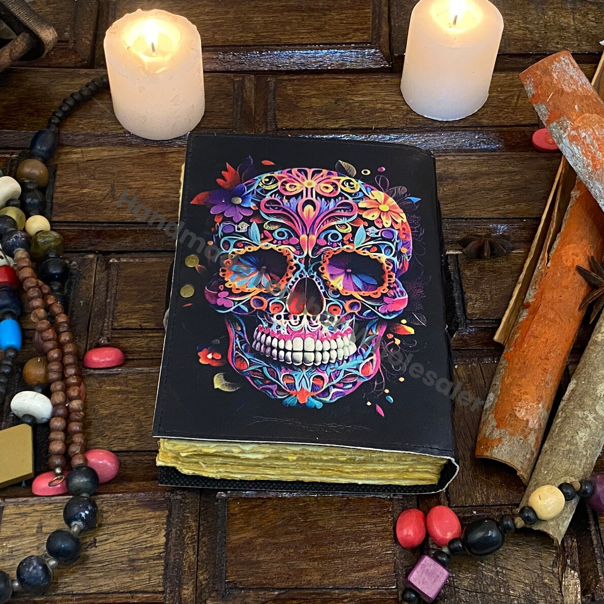 Skull Print Leather Journal: Blank Book of Shadows, Grimoire, Sketchbook
