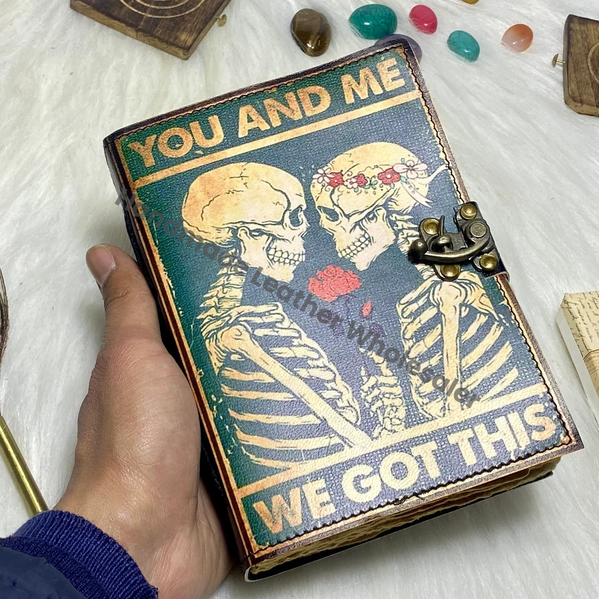 Skull Tarot Journal: Gothic Grimoire Book of Spells, Antique Leather Notebook