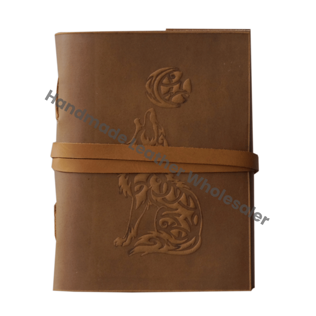 Soft Leather Journal Howling Wolf Antique Design Address Book with Water Color Paper Handmade Gift
