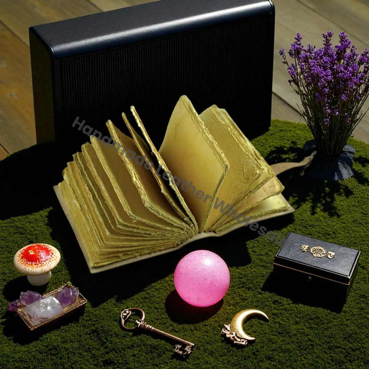 Solar System Leather Journal: Lotus & Celestial Grimoire with Clasp