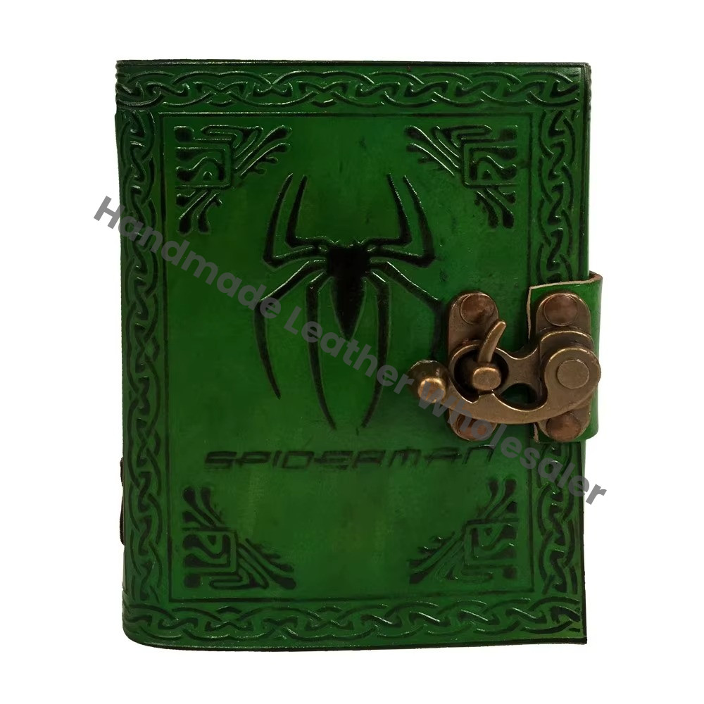 Spider Leather Hardcover Journal Vintage Handmade Green Black Notebooks Woman Large Gift Book Spell Sketchbook Supplies Diary
