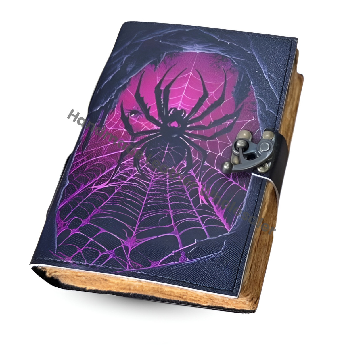 Spider Print Leather Grimoire: Vintage Spell Book