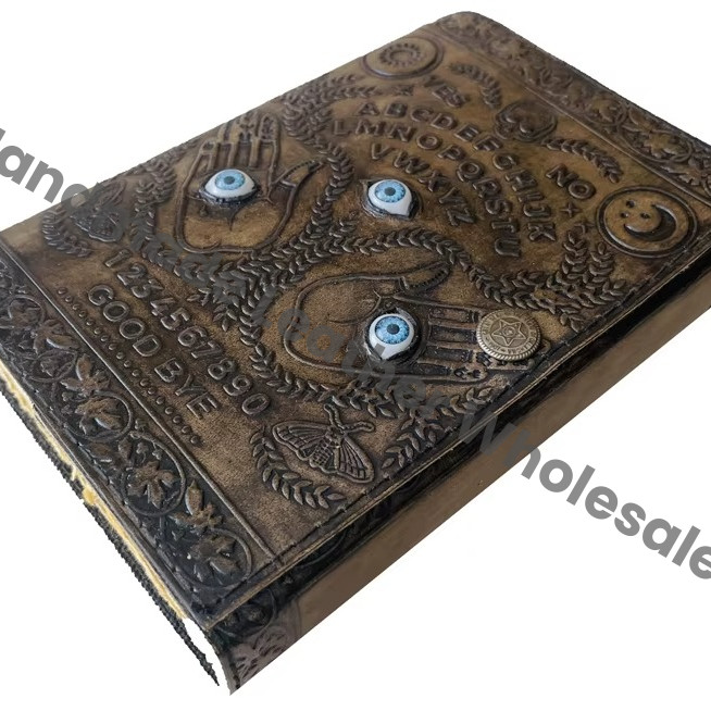 Spirit Board Leather Journal Embossed Antique Design Three Eye Handmade Paper Spell Book Shadows Planner