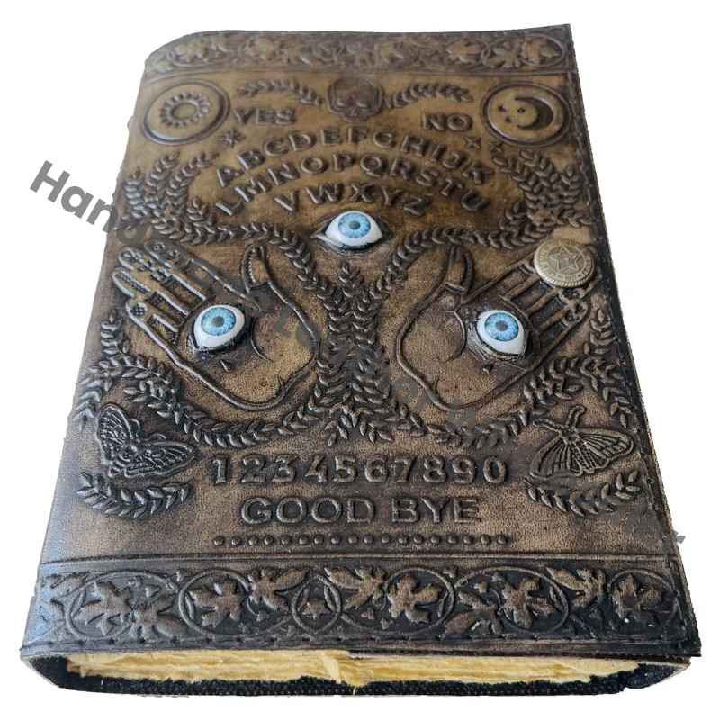 Spirit Board Leather Journal Embossed Antique Design Three Eye Handmade Paper Spell Book Shadows Planner