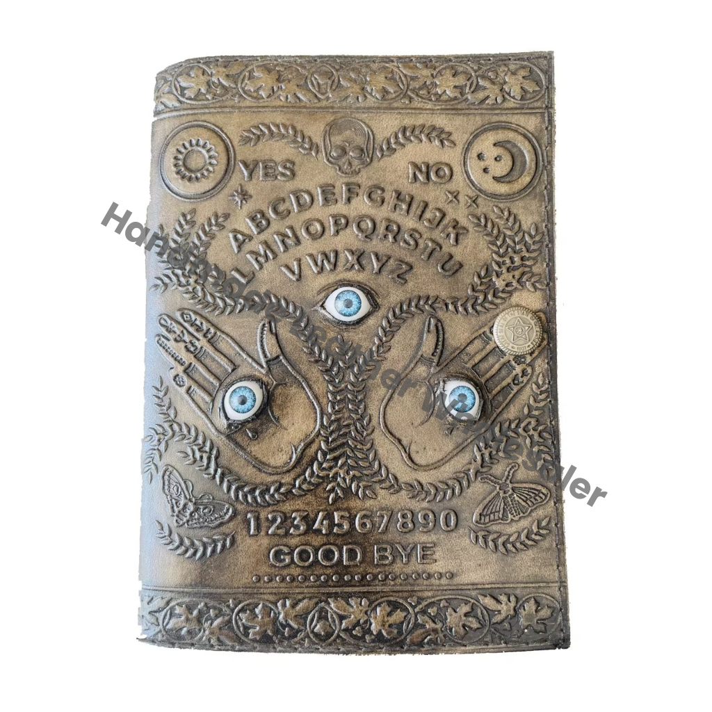 Spirit Board Leather Journal Embossed Antique Design Three Eye Handmade Paper Spell Book Shadows Planner