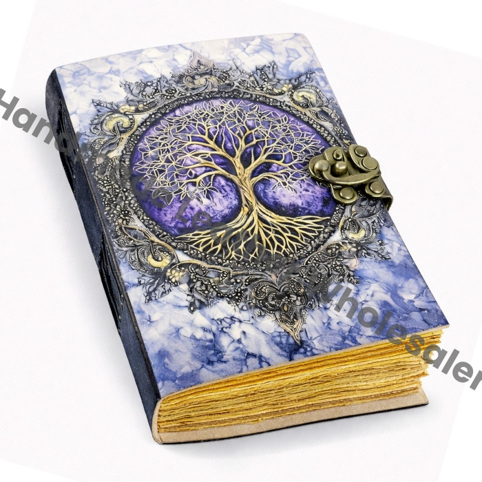 Spiritual Writing Sketchbook Tree of Life Grimoire Vintage leather journal, Blank spell book of shadows witchcraft, personalised