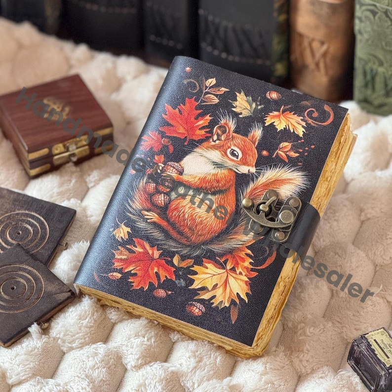 Squirrel Leather Journal: Vintage Handmade Grimoire Book of Shadows