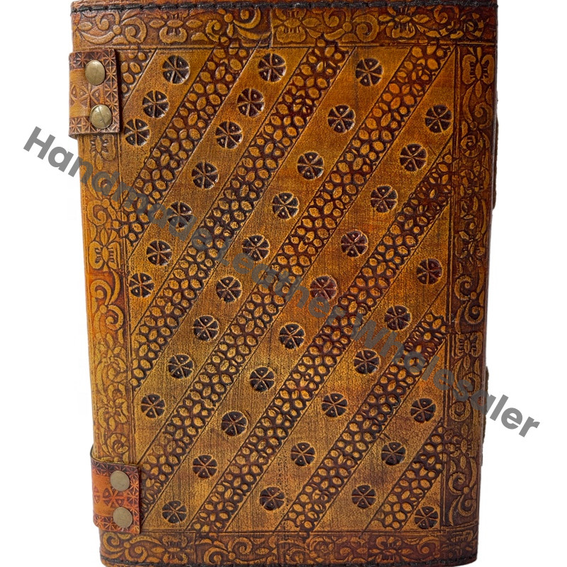 Stone Leather Journal Deckle Art Paper Embossed Leather Bound Writing Notebook Diary Best Gift for Men & Women Scrapbook Diary
