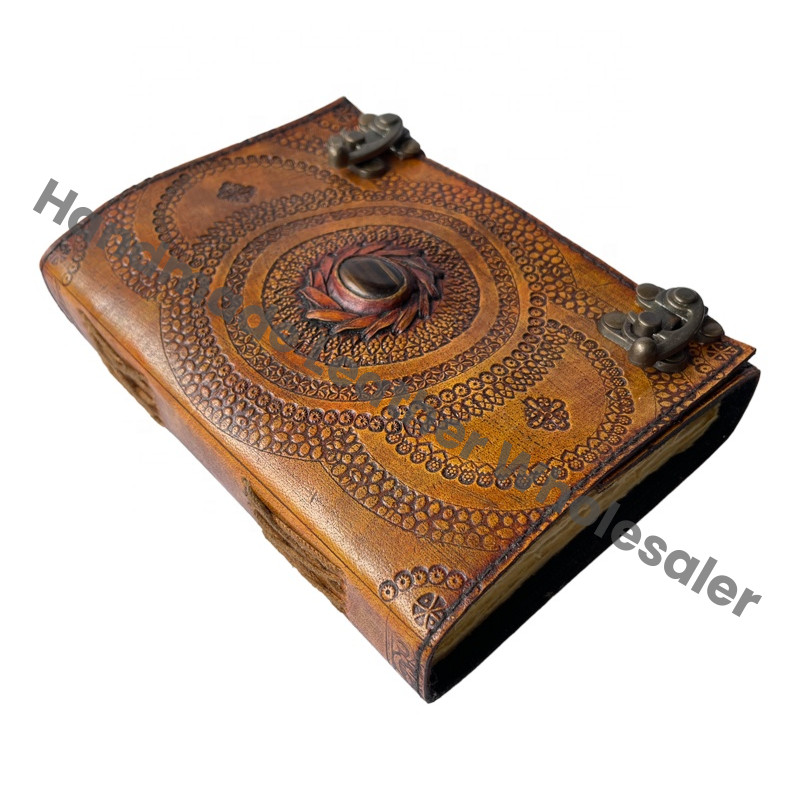 Stone Leather Journal Deckle Art Paper Embossed Leather Bound Writing Notebook Diary Best Gift for Men & Women Scrapbook Diary