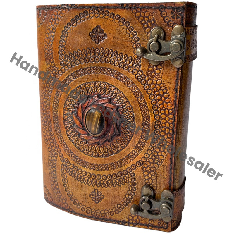 Stone Leather Journal Deckle Art Paper Embossed Leather Bound Writing Notebook Diary Best Gift for Men & Women Scrapbook Diary