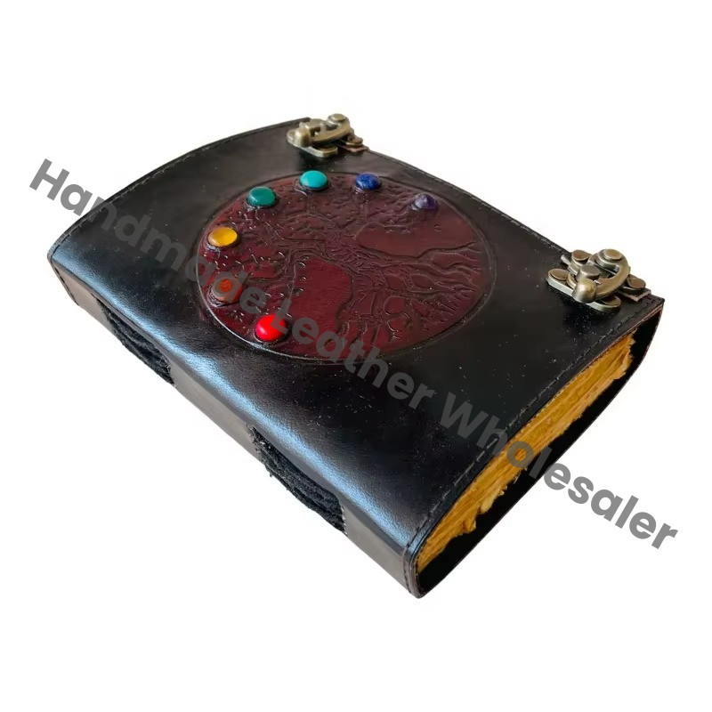 Stone Leather Journal Embossed Black Handmade Book of Shadows Prop Paper Personal Organizer Gift for her Planner Travel Diary
