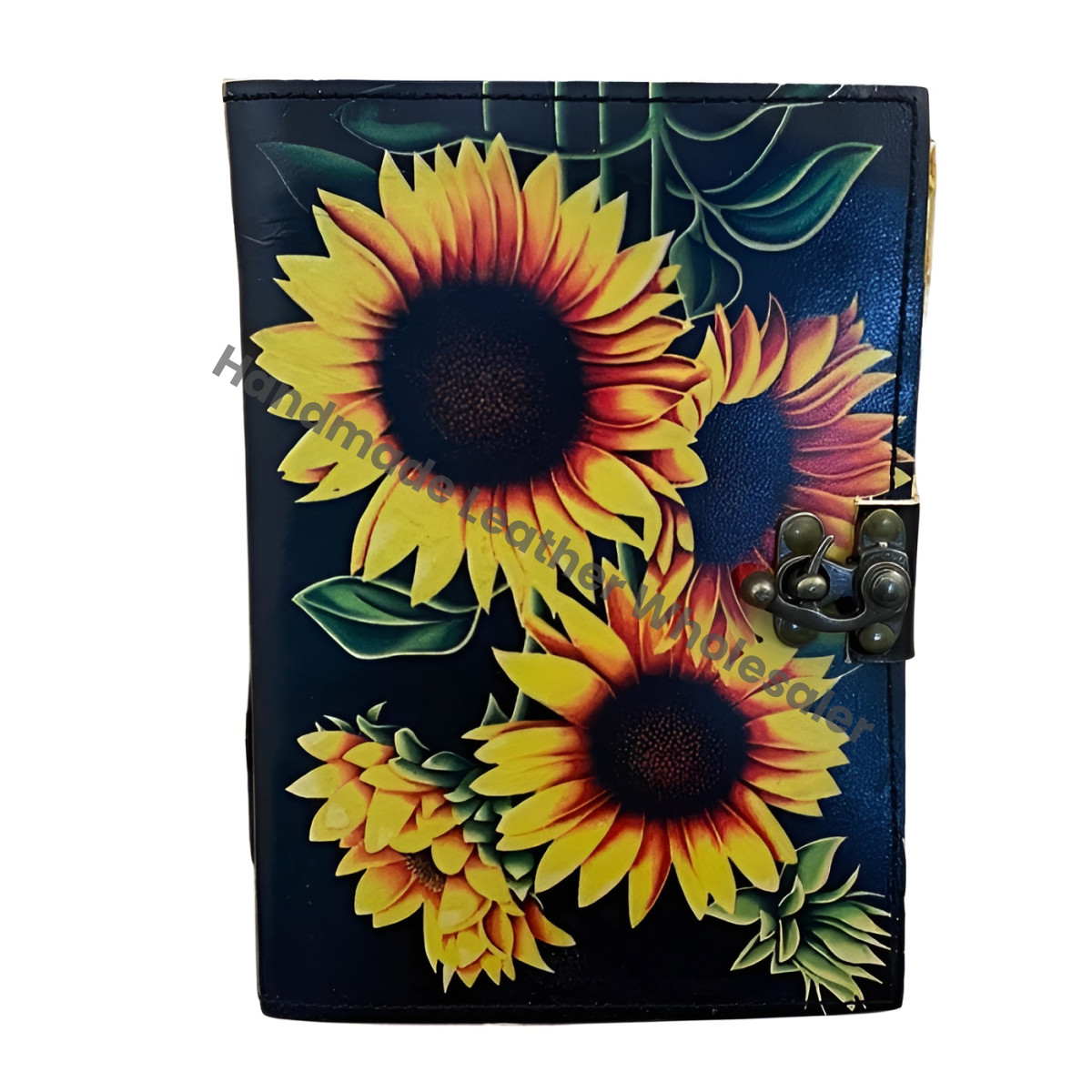Sun Flower Leather Journal Notepads Book of Shadows Journal for Women Writing Journal, Travel Journal, Handmade deckle Edge paper With Lock