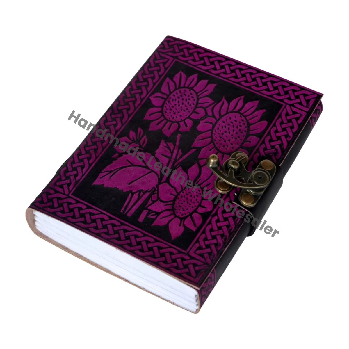 Sun Flower Leather Spiral Binding Vintage Handmade Large Journal Sketchbook for Woman Gift Writing Supplies