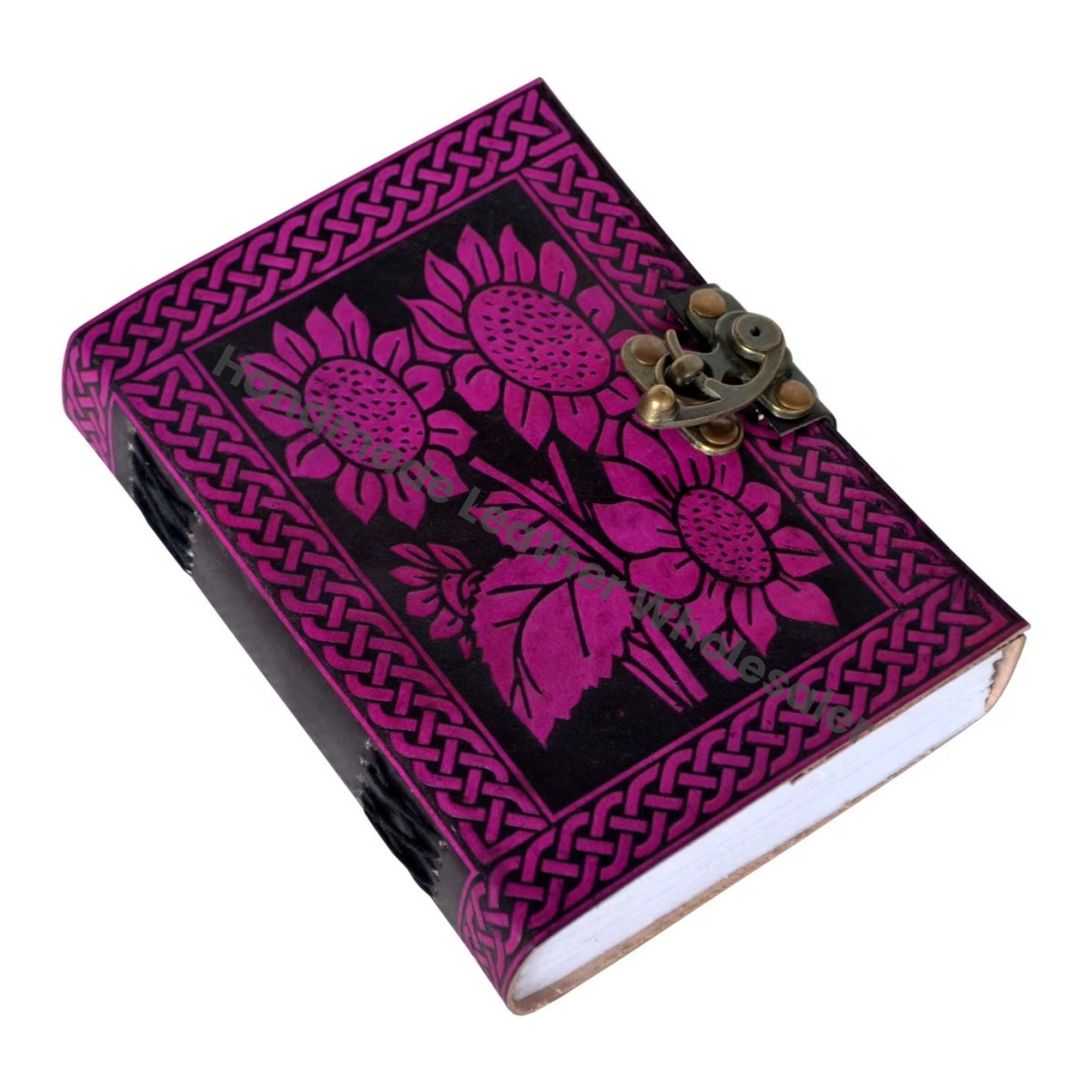 Sun Flower Leather Spiral Binding Vintage Handmade Large Journal Sketchbook for Woman Gift Writing Supplies