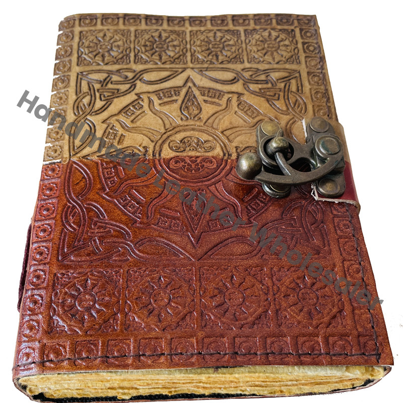 Sun Moon Handmade Leather Bound Hardcover Notebook Diary Charcoal Recyclable Paper Gift Option Women Men Artists Sketch Custom