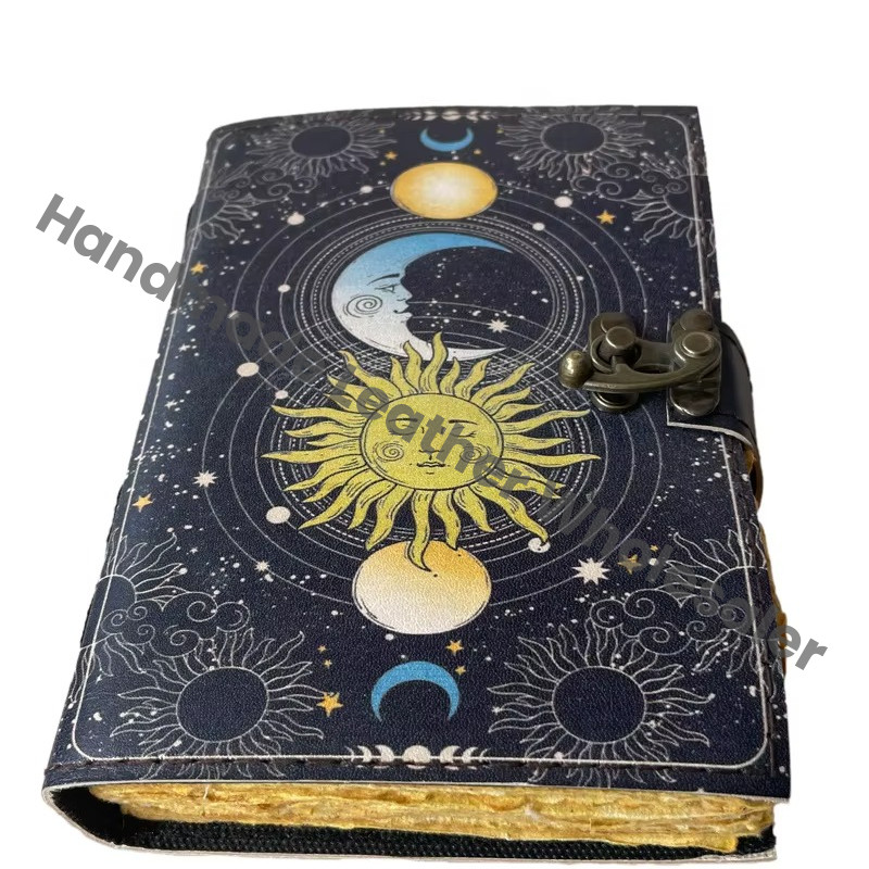Sun Moon Journal Design Handmade Leather Printed Journal 100 Deckle Edge Vintage Paper & Sketchbook Clasp of Unique Cover Diary
