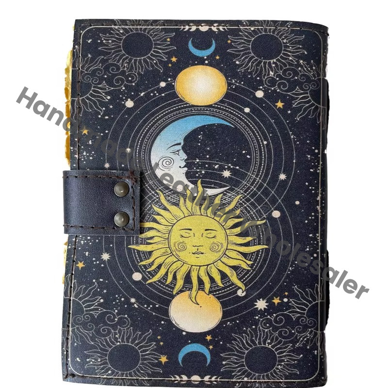 Sun Moon Journal Design Handmade Leather Printed Journal 100 Deckle Edge Vintage Paper & Sketchbook Clasp of Unique Cover Diary