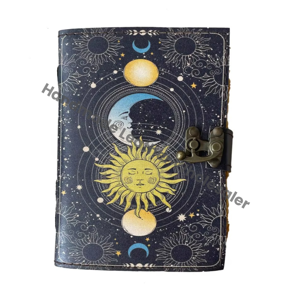 Sun Moon Journal Design Handmade Leather Printed Journal 100 Deckle Edge Vintage Paper & Sketchbook Clasp of Unique Cover Diary