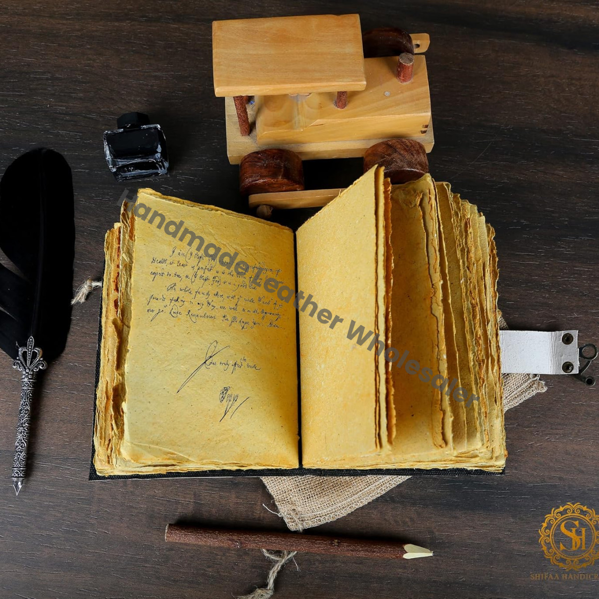 Sun & Moon Leather Journal Grimoire With Handmade Deckle Edge Old Vintage Paper, Book Of Shadows, Leather Sketchbook, Drawing Journal, Leather Journal for Men & Women, Great Gift