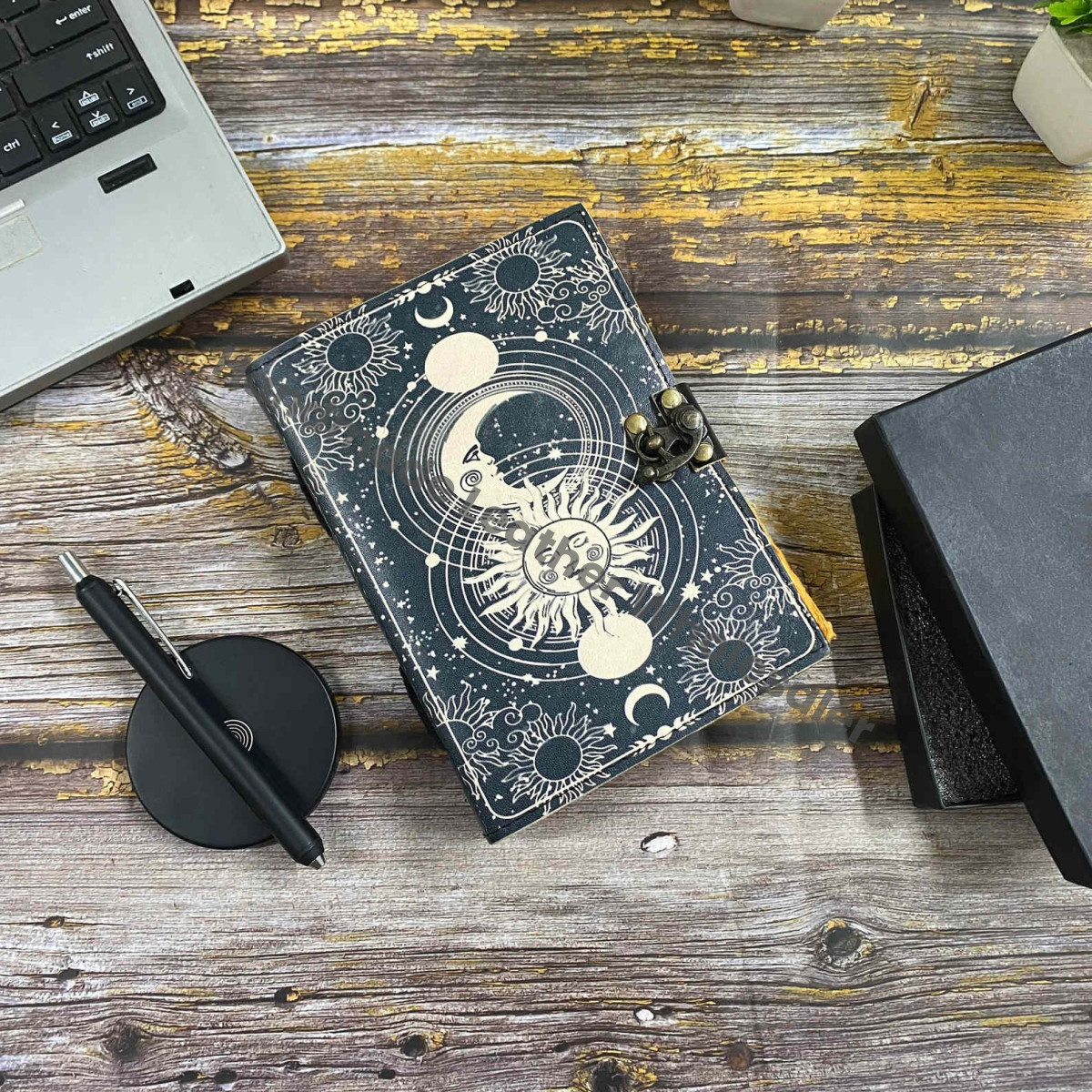Sun & Moon Leather Journal: Handmade Grimoire Book of Shadows