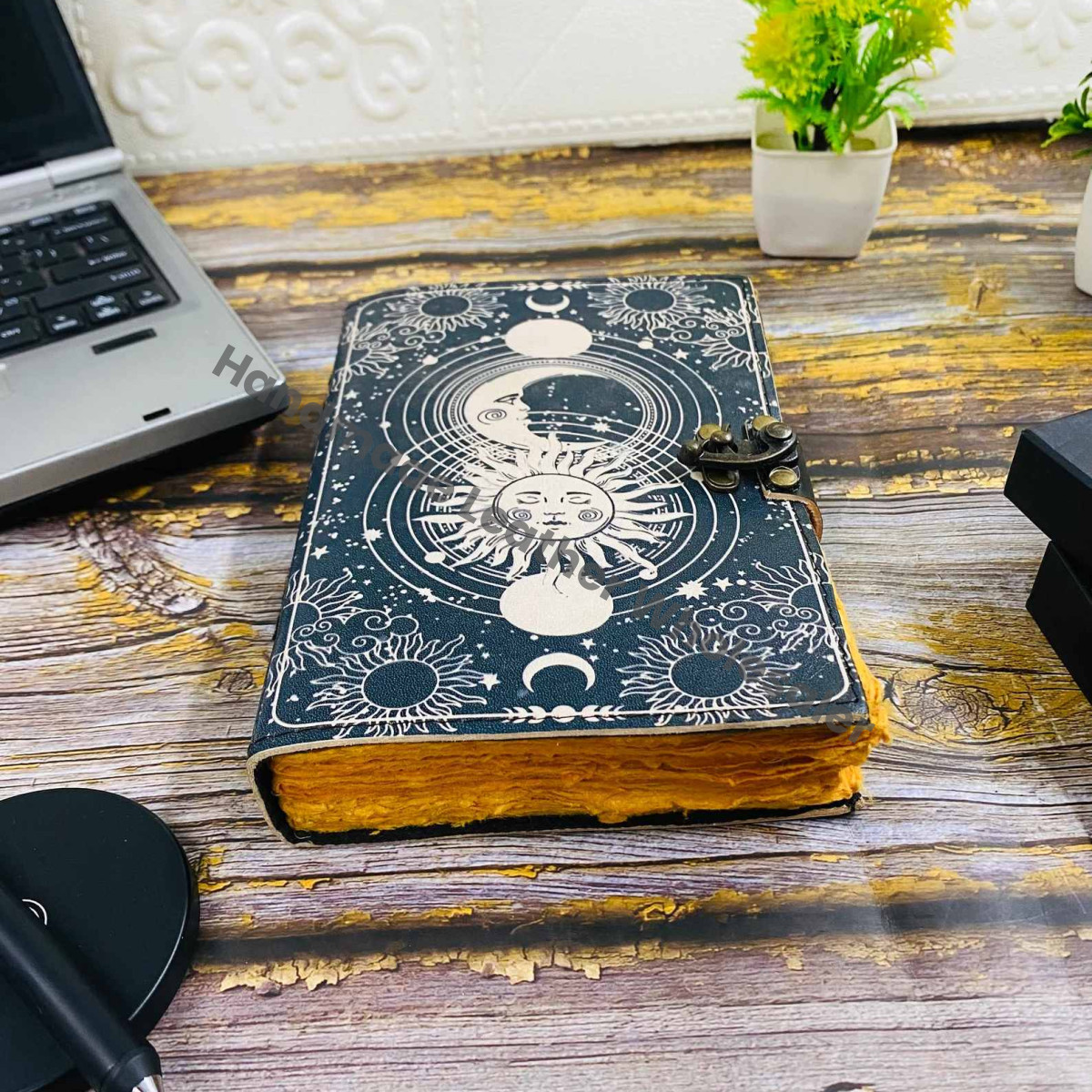 Sun & Moon Leather Journal: Handmade Grimoire Book of Shadows